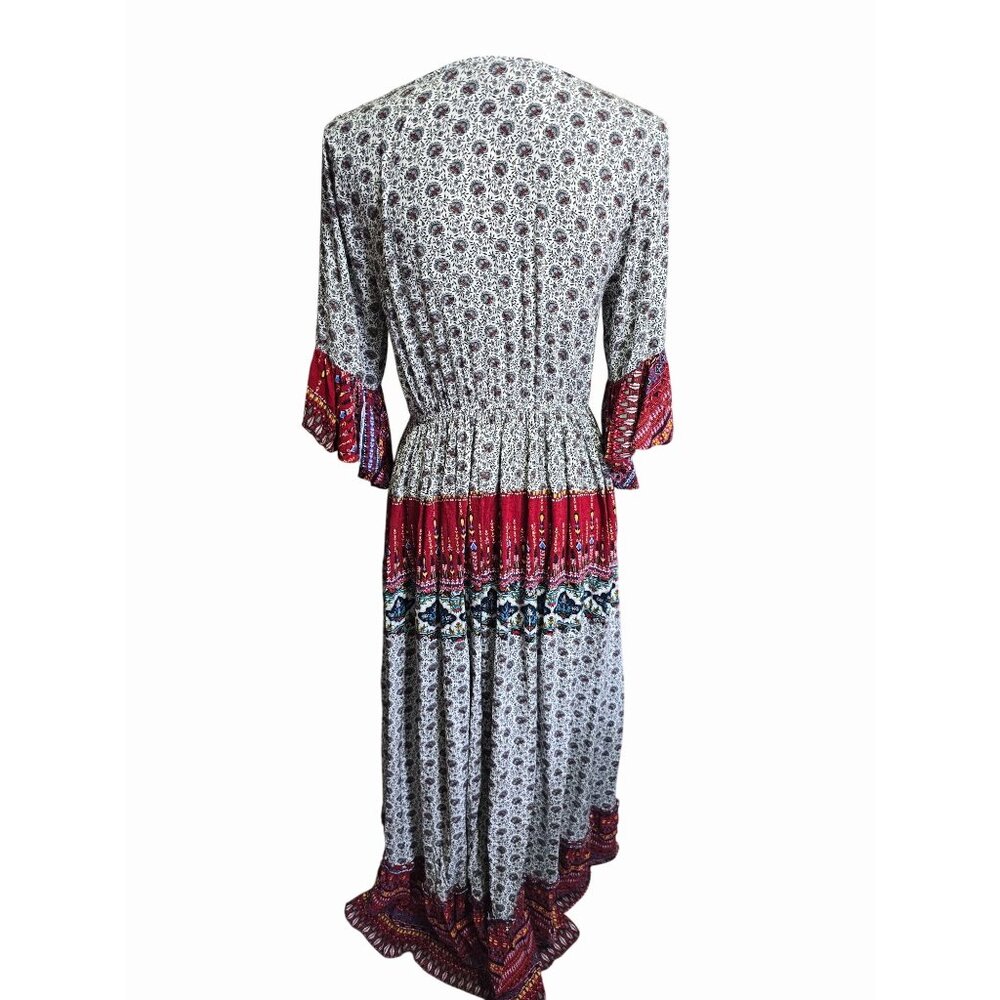 Umgee Boho Floral Ruffle Hem Maxi Dress Medium Boho Tassels - Picture 2 of 4